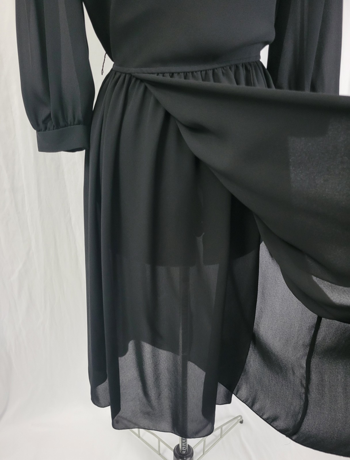 Vintage Leslie Fay Black Blouson Dress w Wrap Skirt Size 8