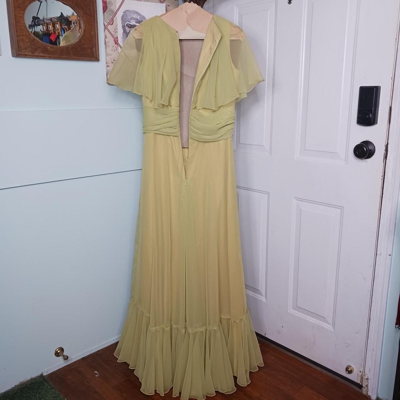 1970s Marita by Anthony Muto Chartreuse Evening Dress Rouche Flowy