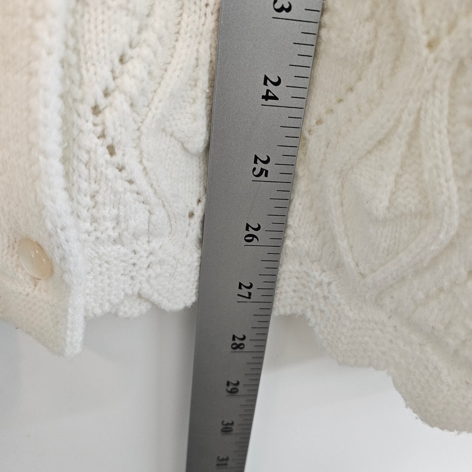 Vintage Knit Cardigan Womens Med White Cottage Button Neutral Sheer Granny Retro