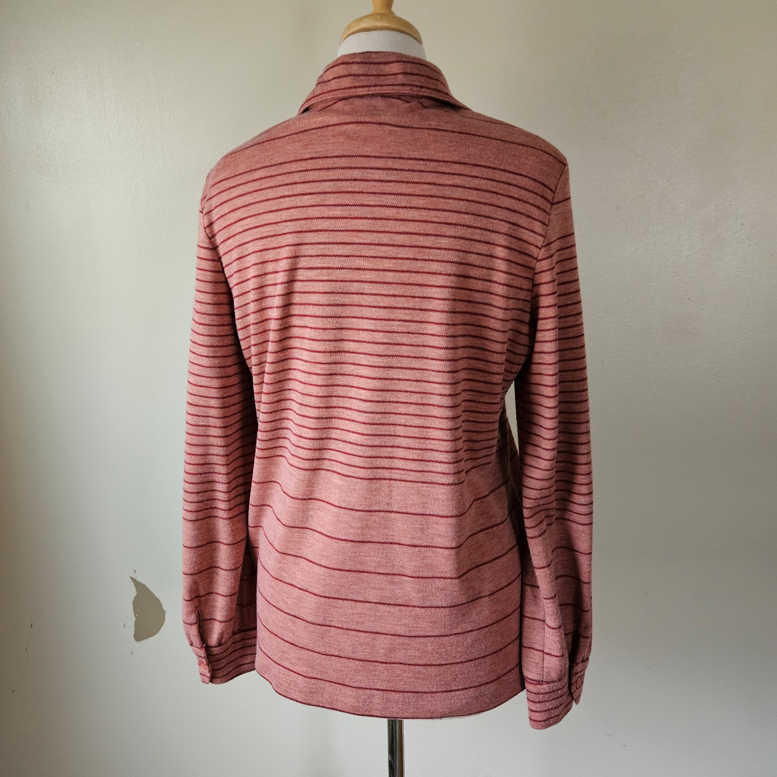 Mr. Beau RL Davis Vintage 1970s Poly Knit Heathered Striped Button Top Shirt M/L