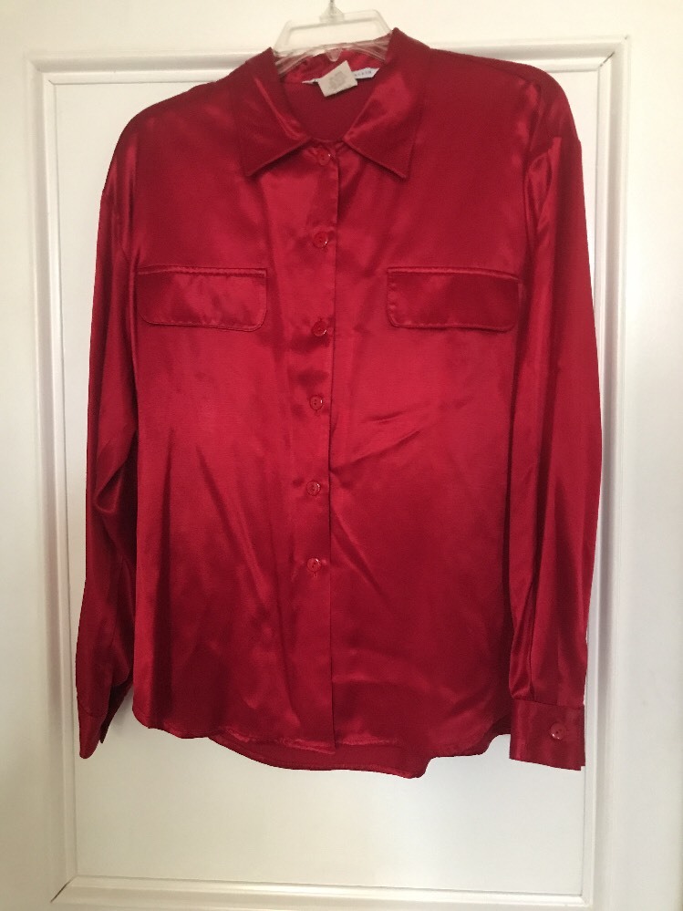 Vintage Y2K Jonathan Martin Blouse Top Button Shirt Red Satin Size M USA