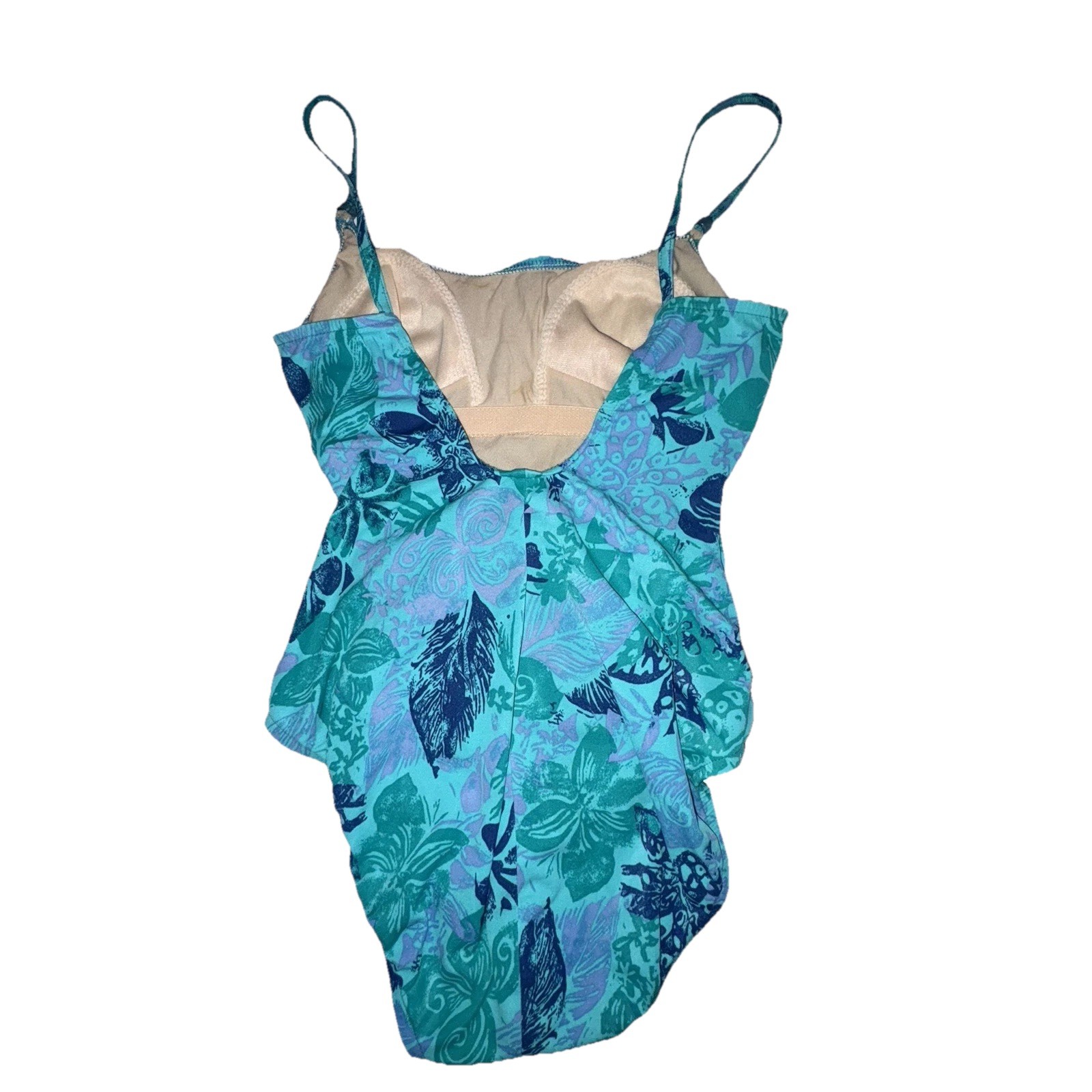Vtg Cole Of California 90’s One Piece Swimsuit Size 8 Blue Floral Metallic Print