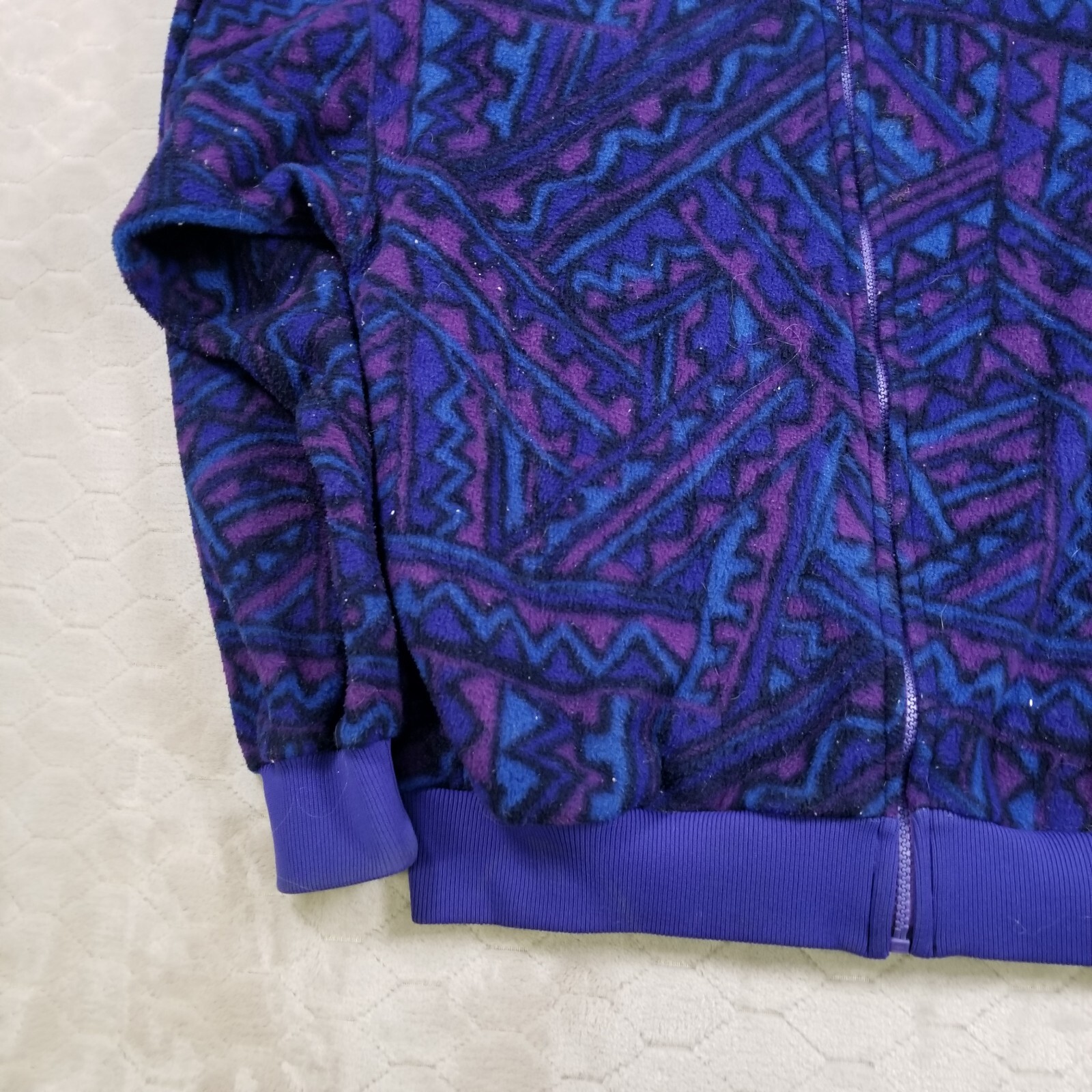 VTG Cindy Roberts Seattle Geometric Aztec Purple Blue Fleece Jacket Sz S 90s