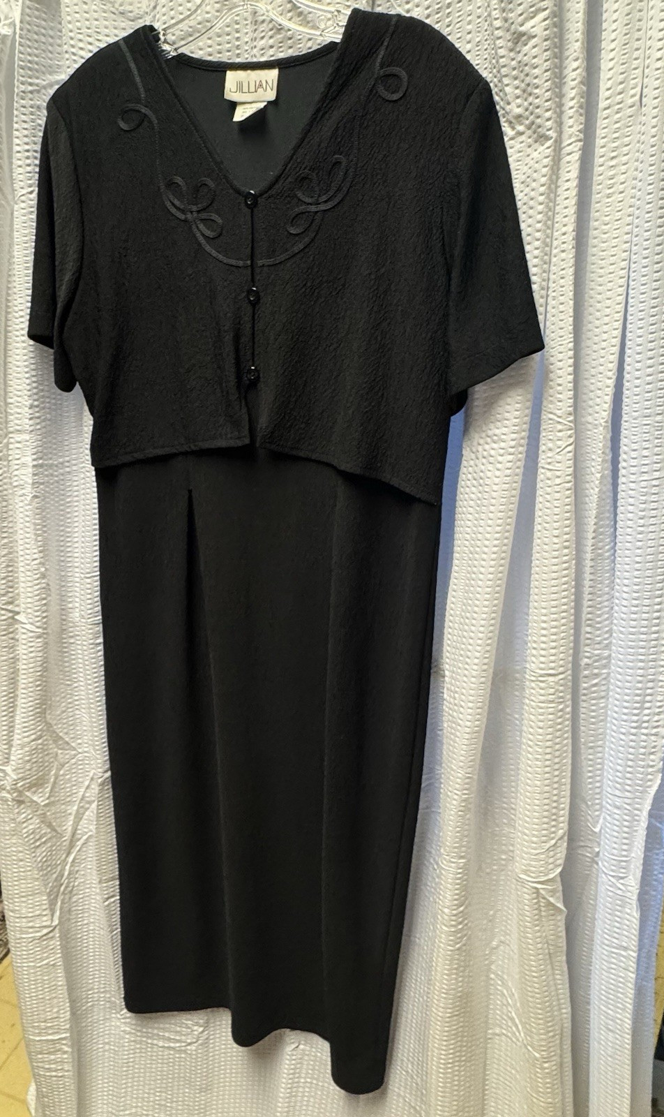 Vintage 90s Y2K Jillian Black Button Front Bodice Dress Sz14 USA Made Embroidery