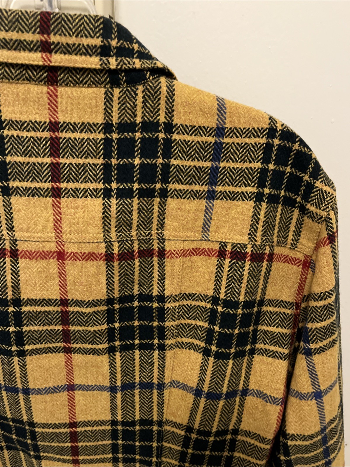 VINTAGE Les Copains Blue Eagle Yellow Plaid Jacket Italy Sz 42 Wool Blend Grunge