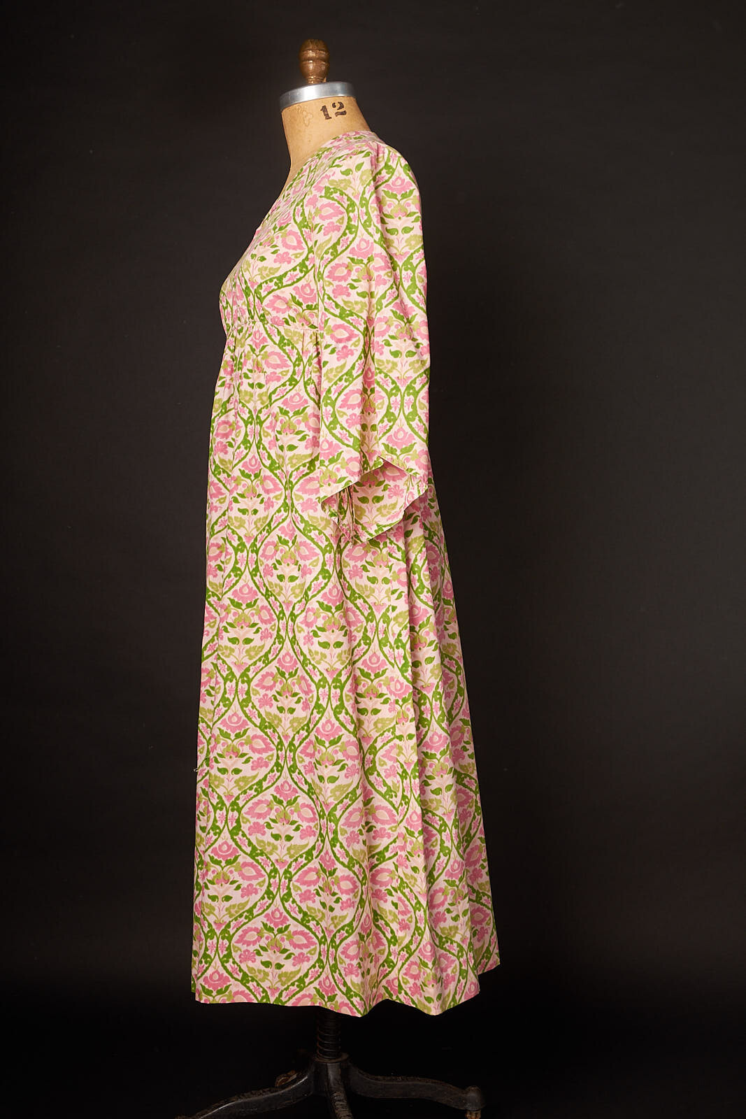 Vintage 1970s Pink and Green Caftan Style Dress
