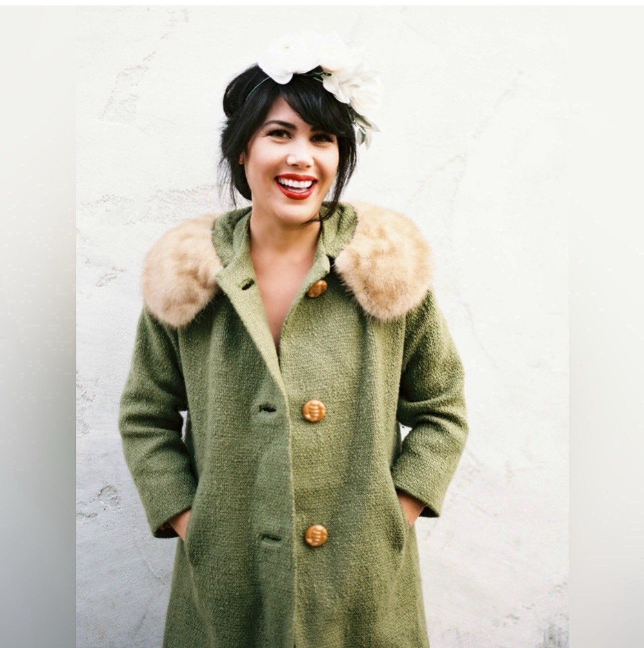Vintage 1960’s Union Made ILGWU Woman’s Wool Swing Coat With Fox Fur Trim