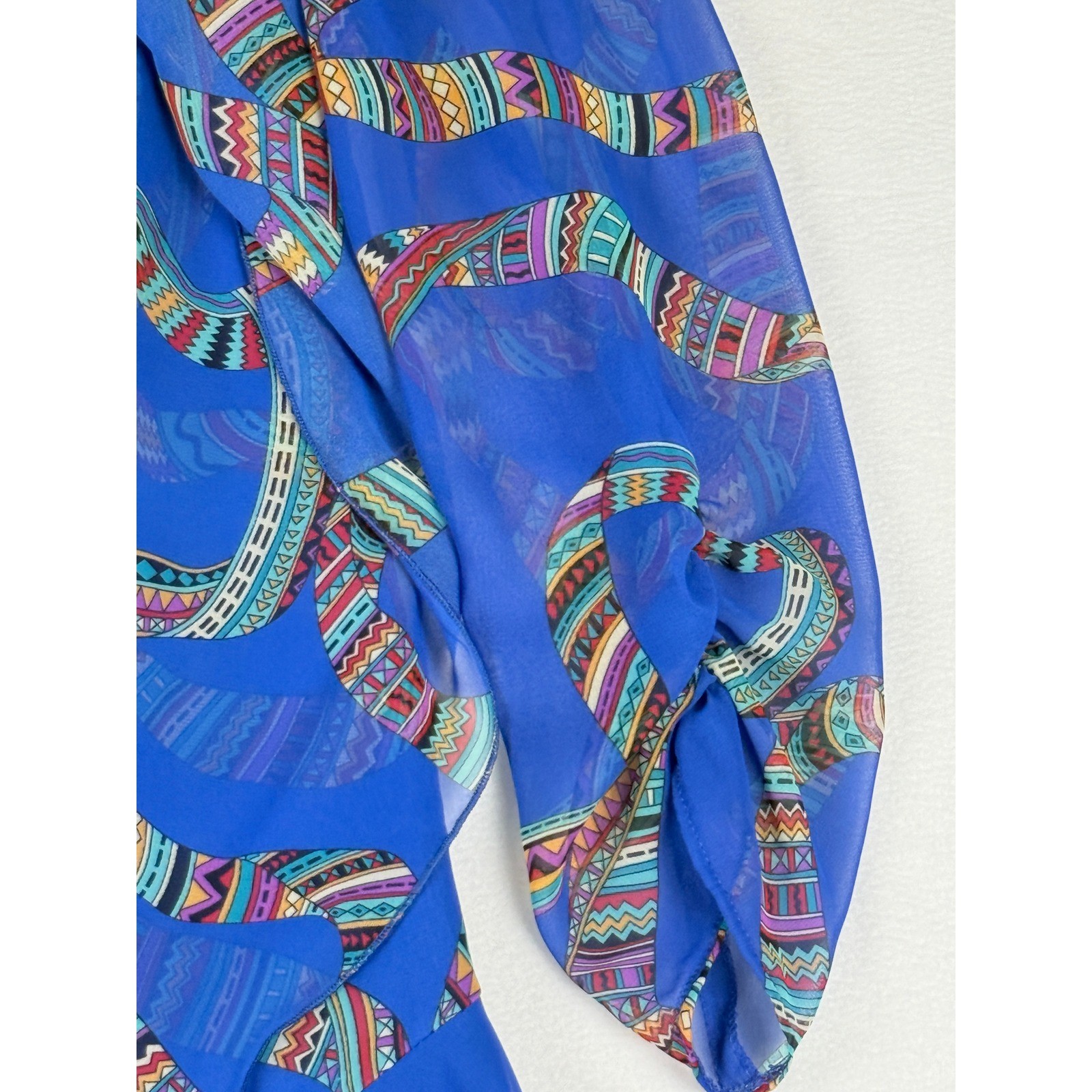 Siasia Dress Womens 10 Blue Geometric Vintage 80s Chiffon Party Statement Bold