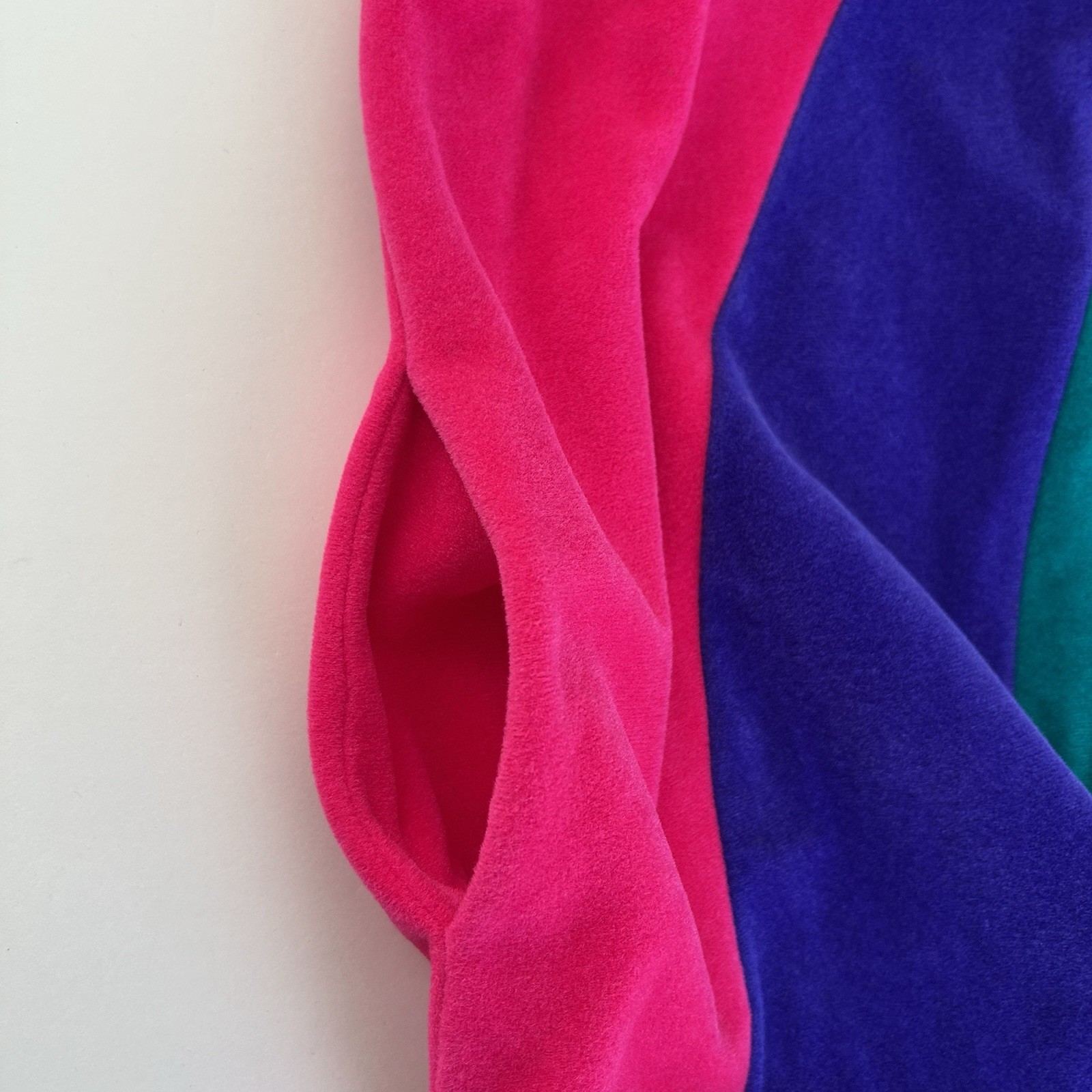 Vtg Vanity Fair Velour Robe S Pink Purple Green House Coat Color Block Retro USA