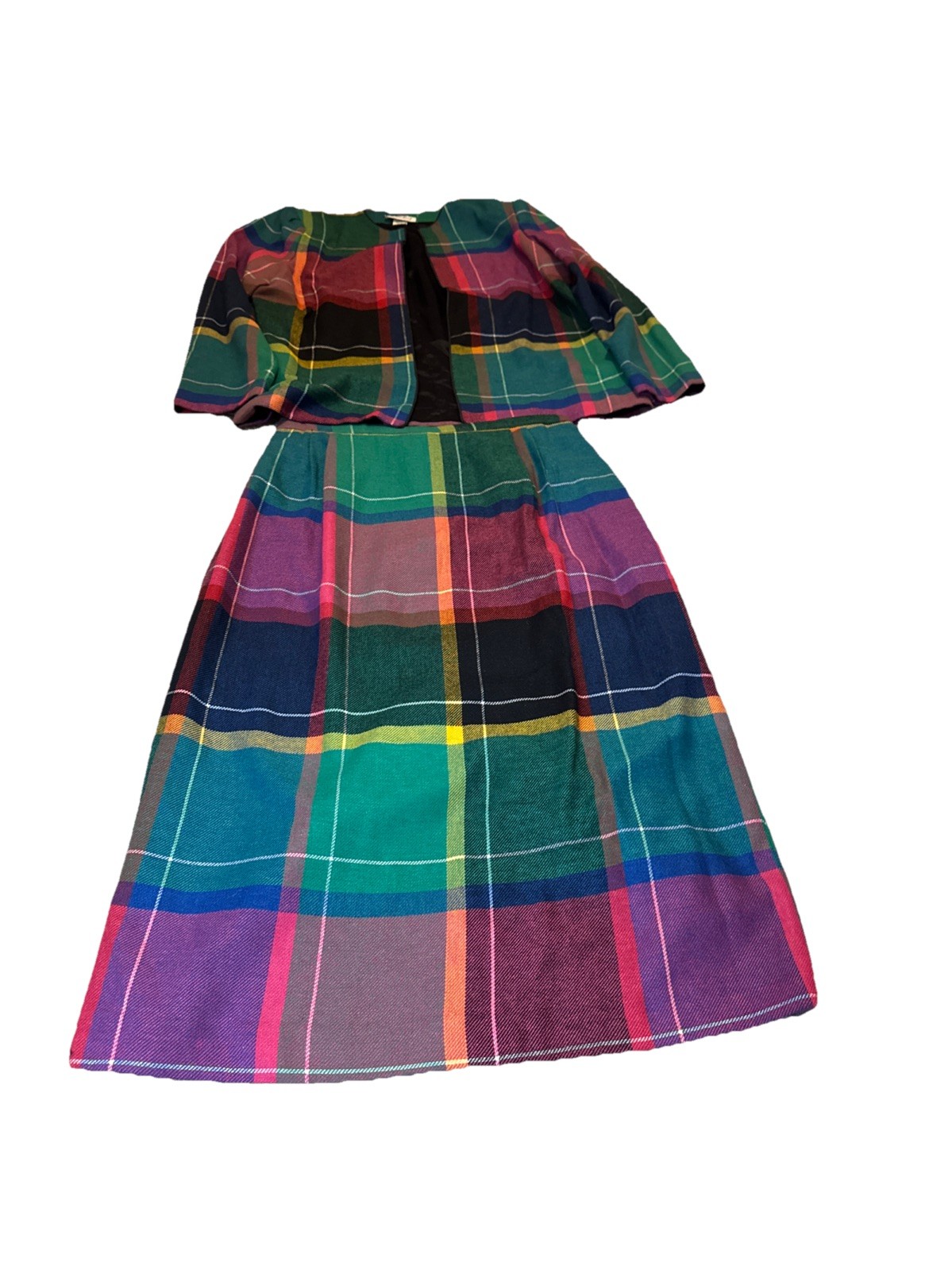 Vintage Jo Hardin Lined Colorful Wool Blend Skirt Jacket Set Size 14