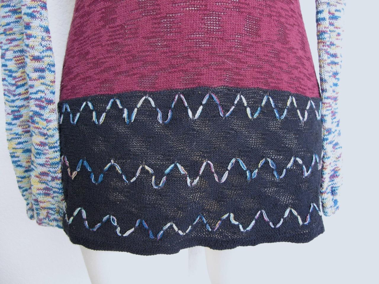 Vintage 90s BKE Mod Tunic Sweater S Mixed Media Embroidery HIppie Burgundy Black
