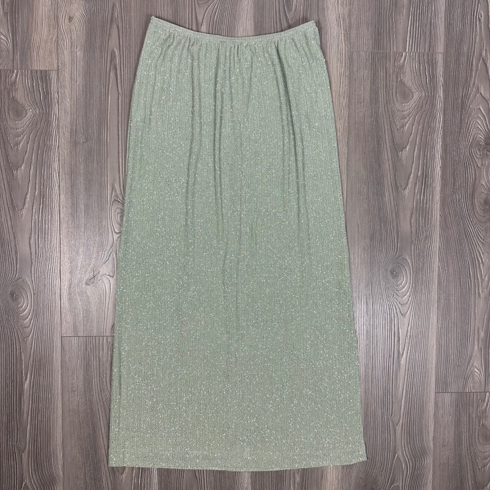 Vintage Mint Metallic Maxi Skirt – SIZE 12P Jeffrey & Dara Evenings Party