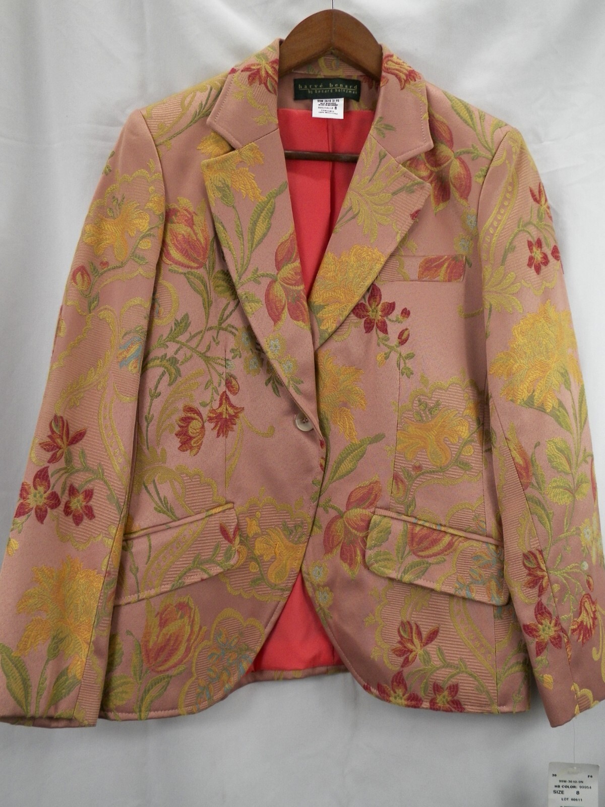 Vintage 1990’S Harve Benard Pink Tan Peach Floral Print Wool Blazer SZ 8