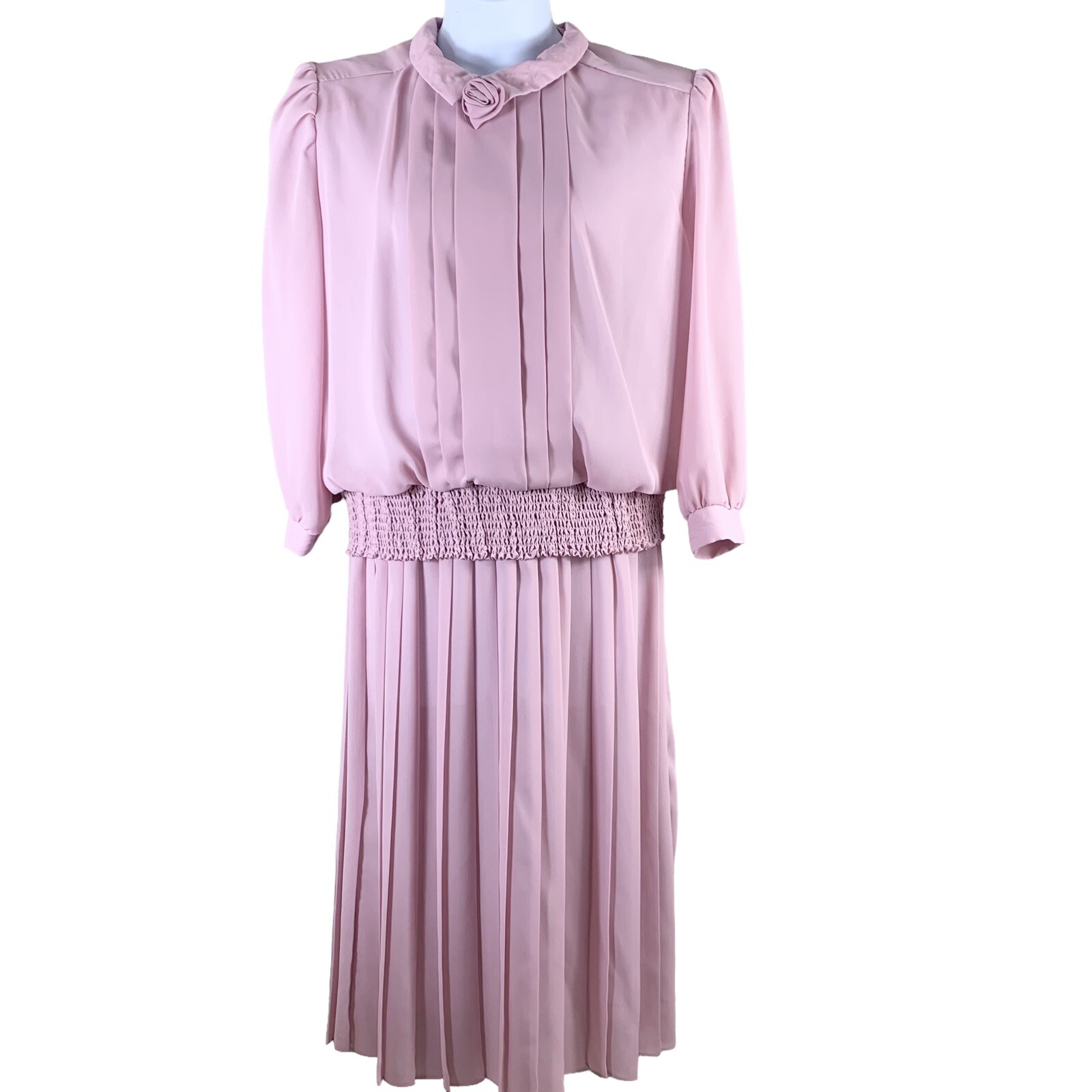 Vintage Dress Size 16 Carriage Court Light Pink Shoulder Pads Long Sleeve 80s