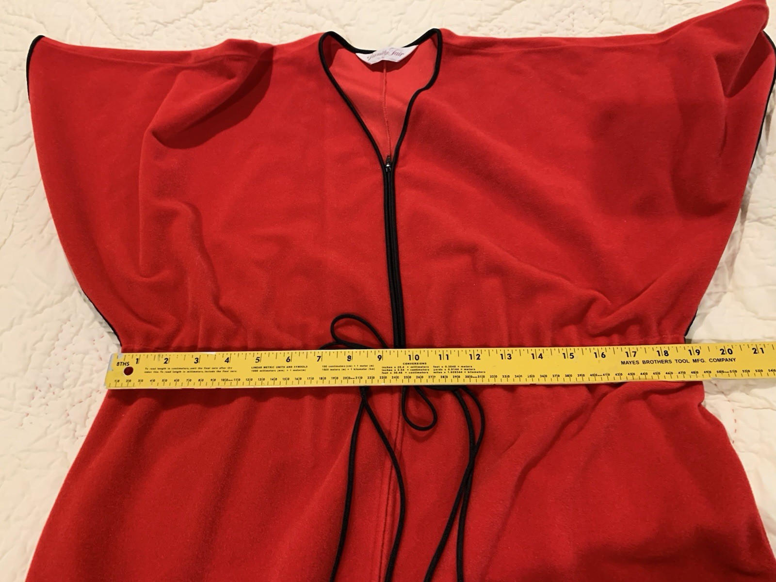 VTG Red Velour Vanity Fair 1/2 Zip Robe House Dress Sz S Flutter Cape Sleeve 70s