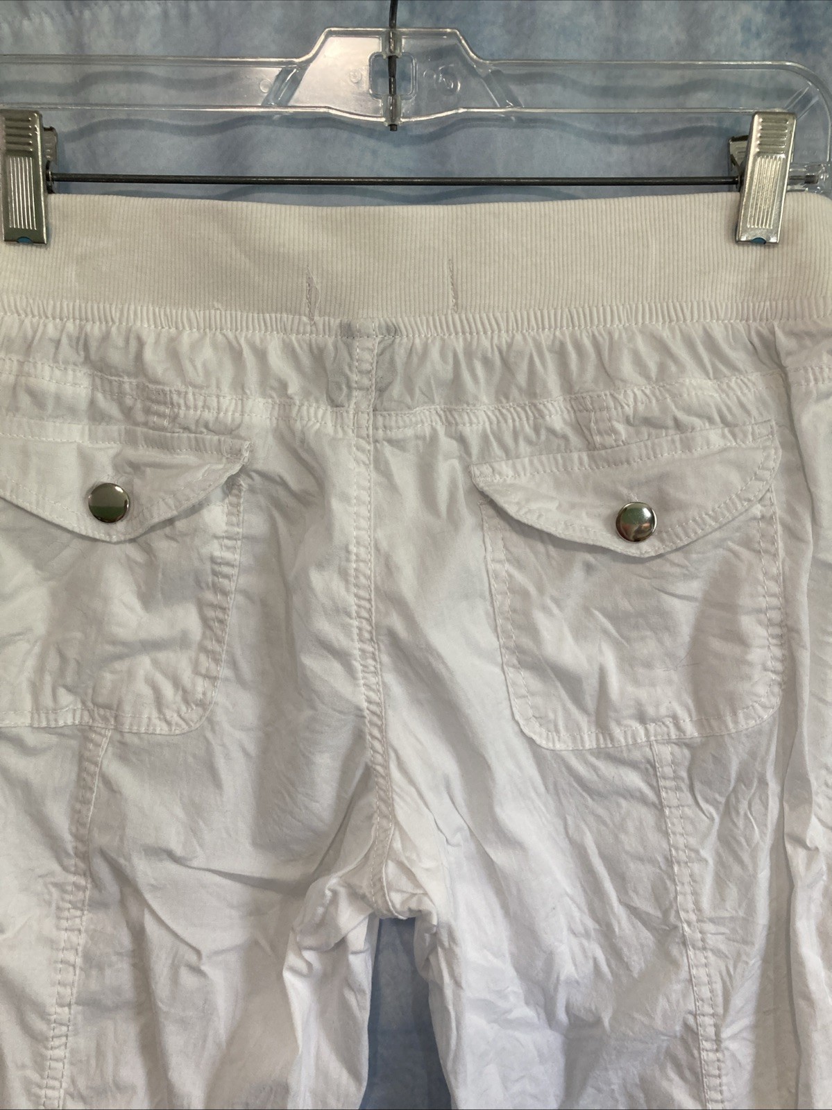 Vtg Y2K Jazzie White Cargo Capris Juniors M 14” Waist Grunge Utility Crop Zipper