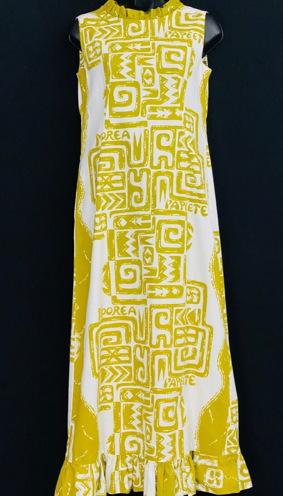 Vintage 1960 chartreuse maxi dress, sleeveless Hawaiian cotton linen summer S