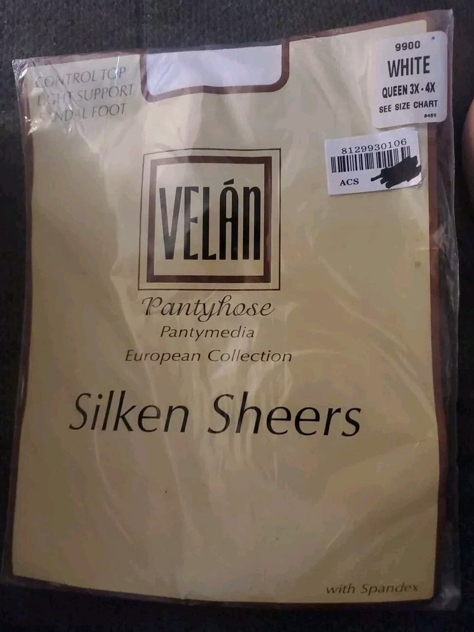 VINTAGE VELAN White Queen 3X-4X Control Top Light Support Sheer Pantyhose NOS