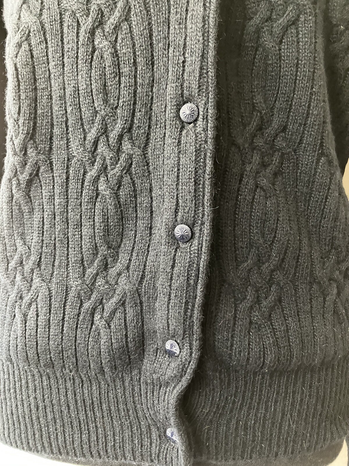 Vintage ’80s David Hollis Black Angora Blend Cable Rib Knit Cardigan Sweater S/M