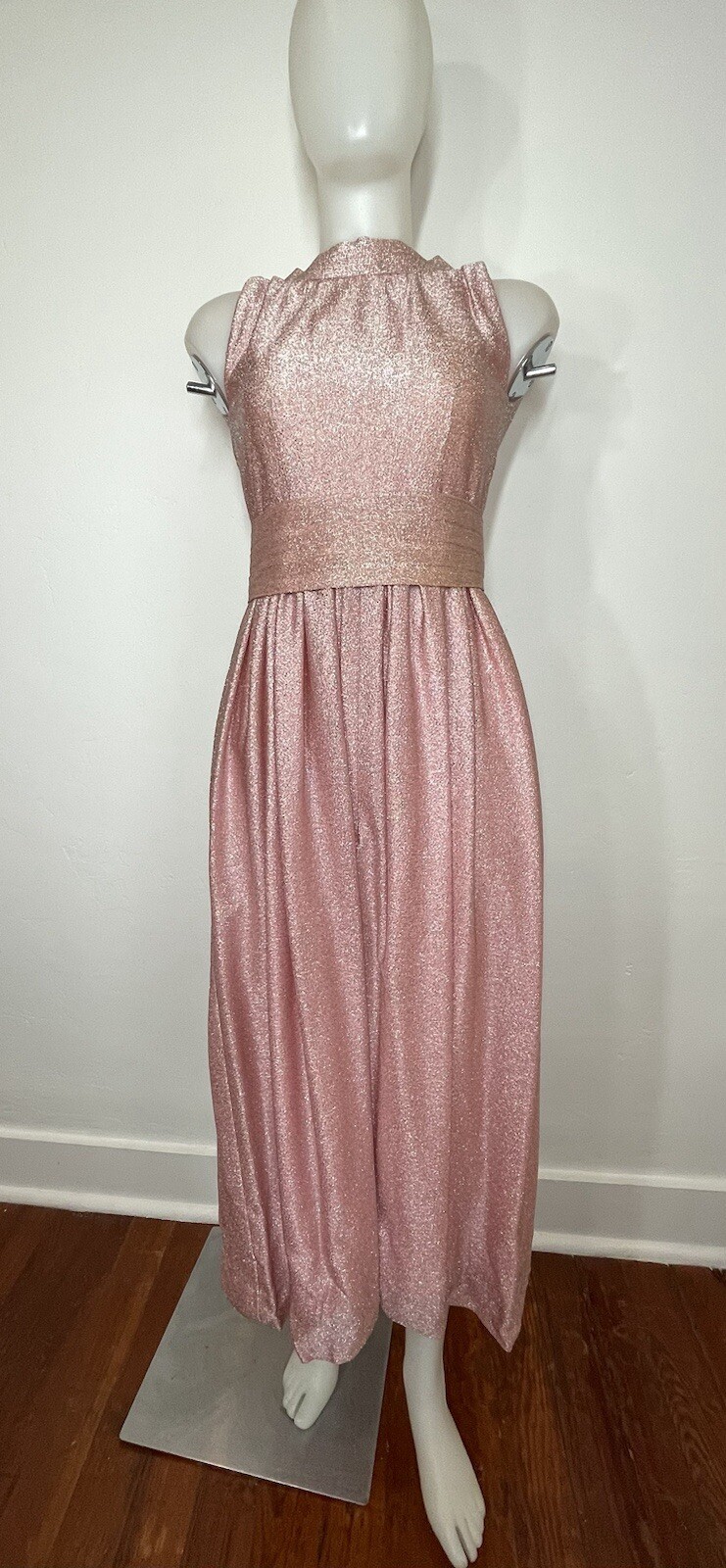 VTG 60s Maxi Pink Metallic Petite XS Bust 32″ (FLAWS