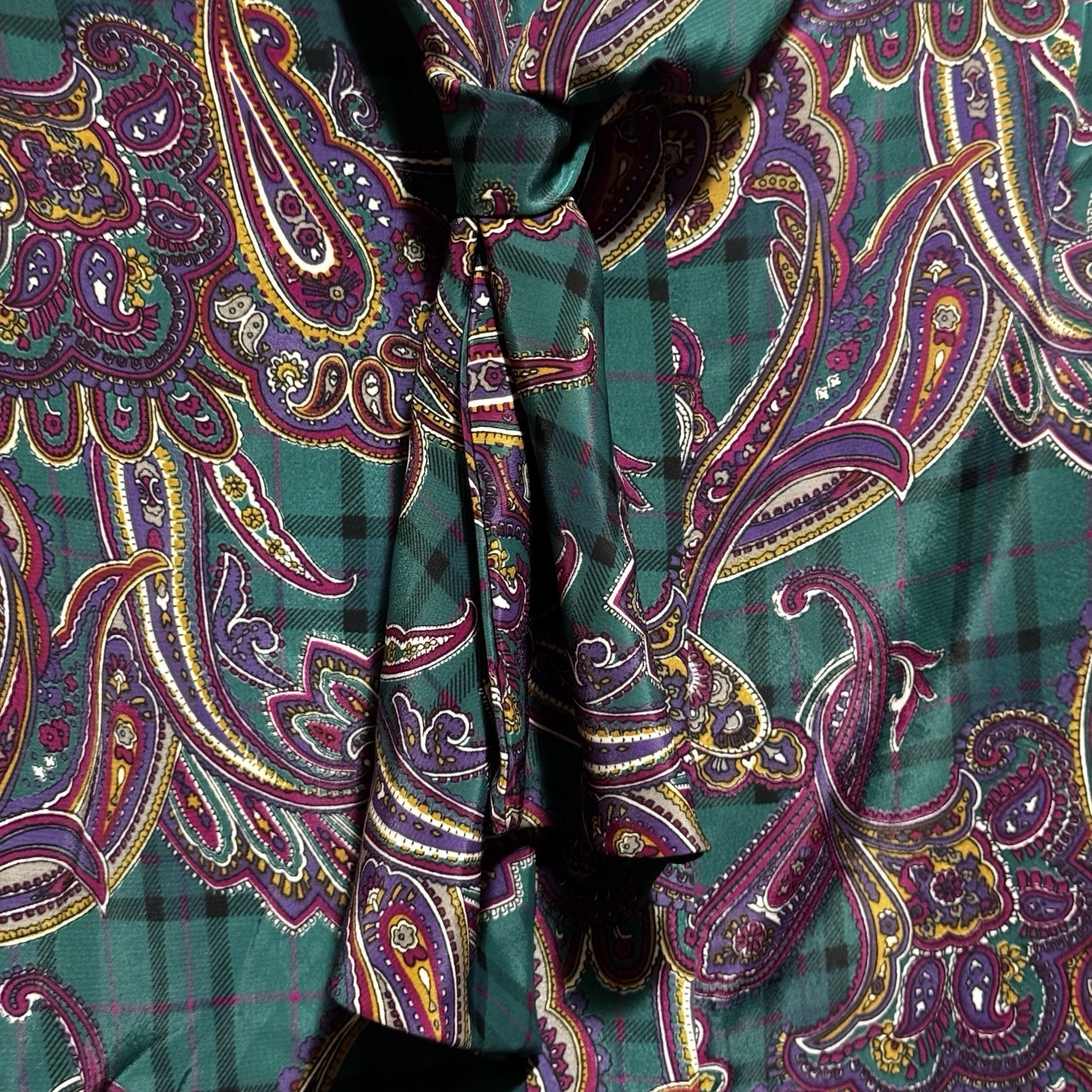 Alfred Dunner Blouse Sz 14 Blouse Bow Neck Long Sleeve Paisley 1980s Vintage