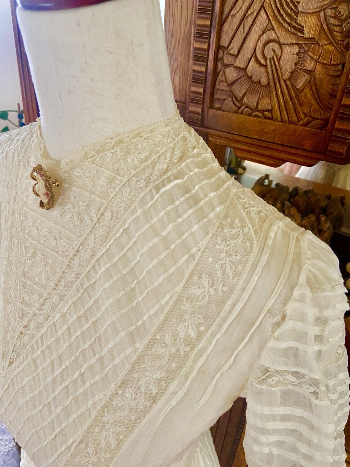 1907 Antique Embroidered Edwardian Era White Muslin Lace Dress “Hazel Slifir” 13
