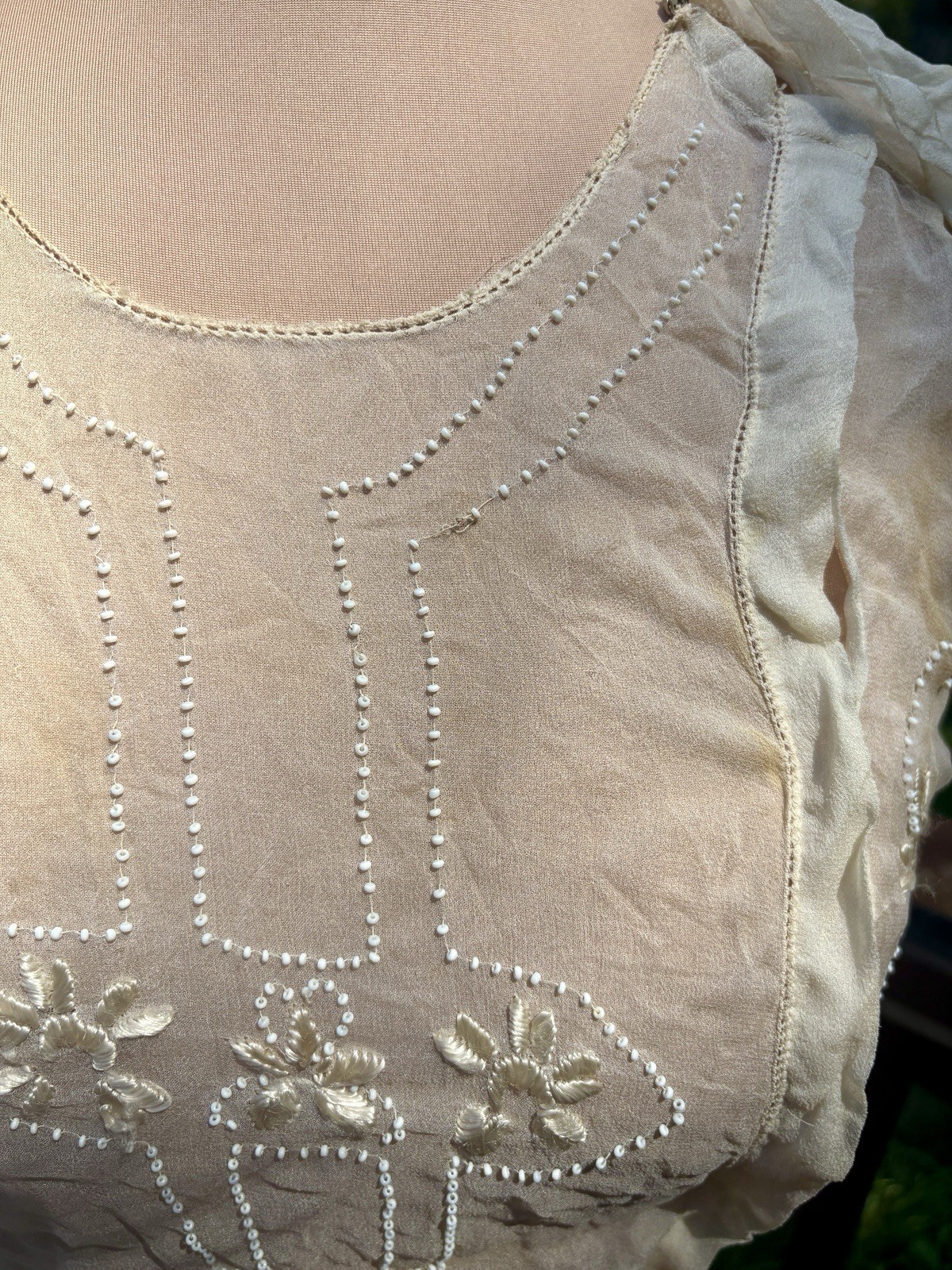 ✨ Antique 1907 Edwardian Sheer Blouse Beaded Embroidery Sailor Collar RARE gem