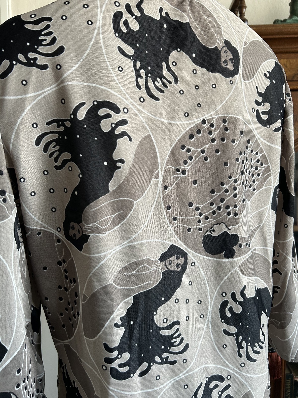 RARE 60s Vintage Handmade Psychedelic Gray Water Nymph Nouveau Mod Tunic Top -M