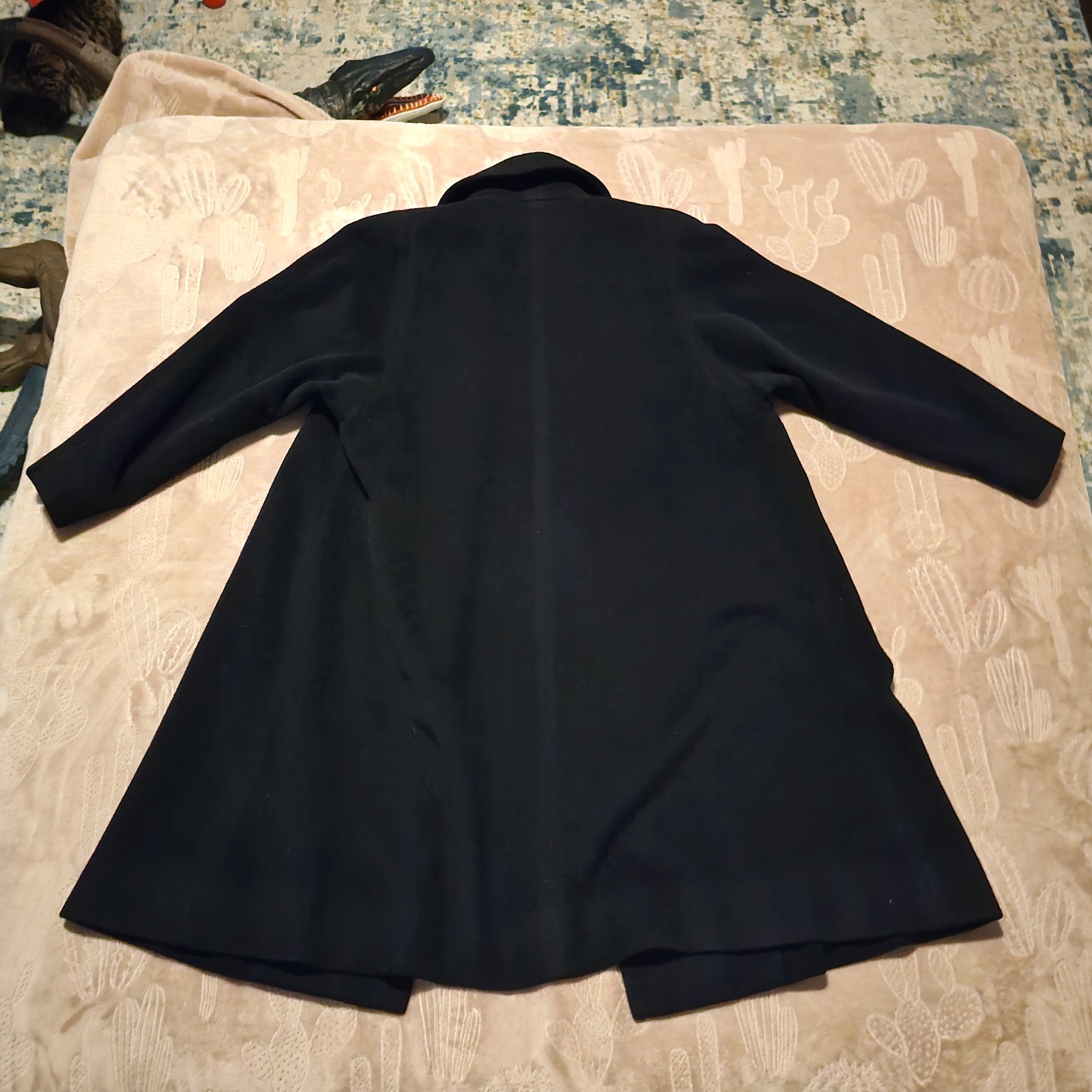 Vintage Country Tweeds Einiger Black Cashmere Trench Coat Ladies Long