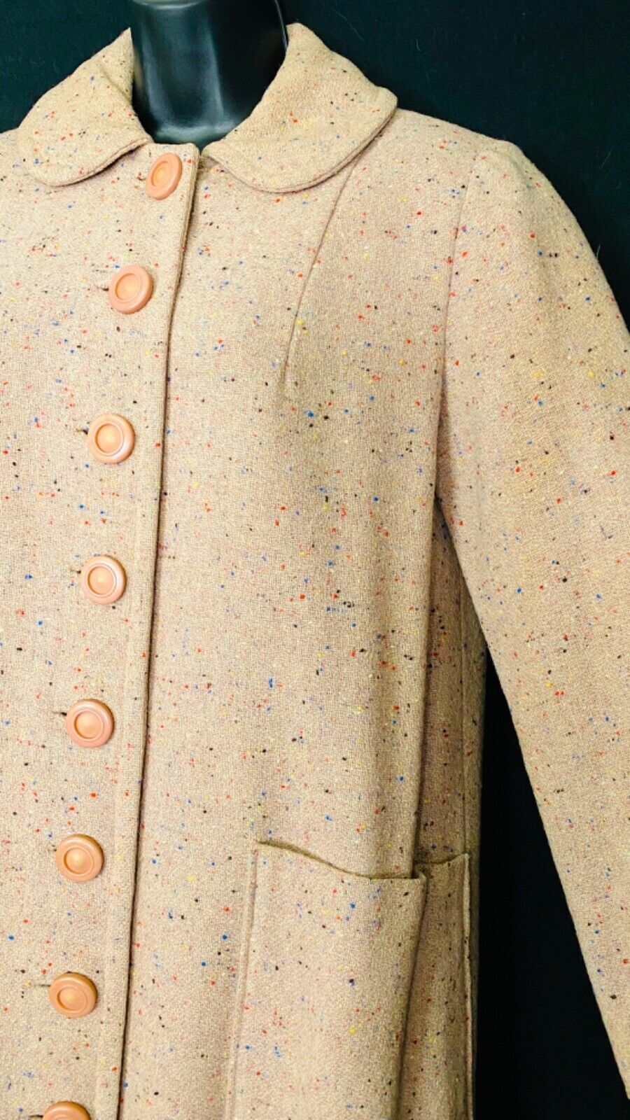 Vintage 1950s mauve wool jacket, long pink rainbow flecked swing coat pin up S