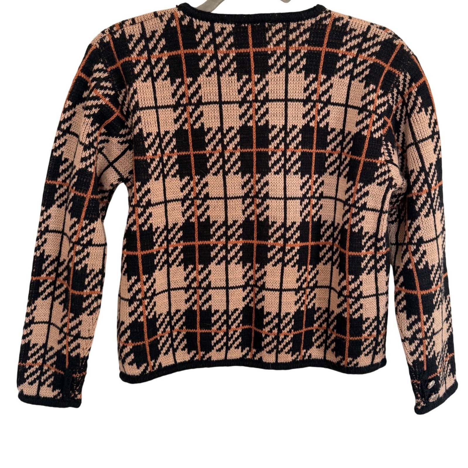 Vintage Tally-Ho Plaid Cardigan Sweater Tan Black Small Preppy Academia
