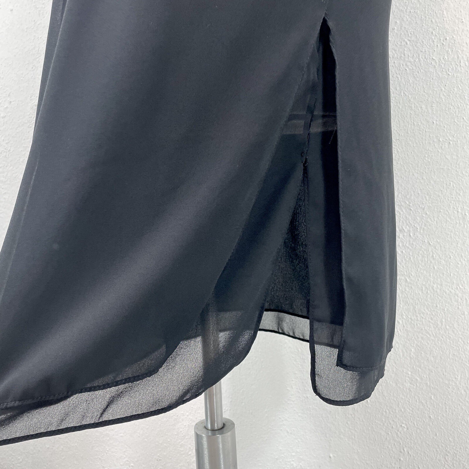 Vintage 1970s Joy Stevens California Sheer Black Layered Knee Skirt Size Medium