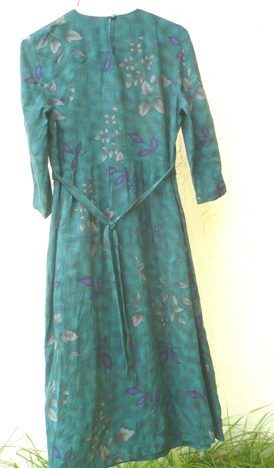VTG 90S MISS DORBY P M GREEN GRAY PURPLE LEAF PLEAT SECRETARY VEST TEACHER DRESS