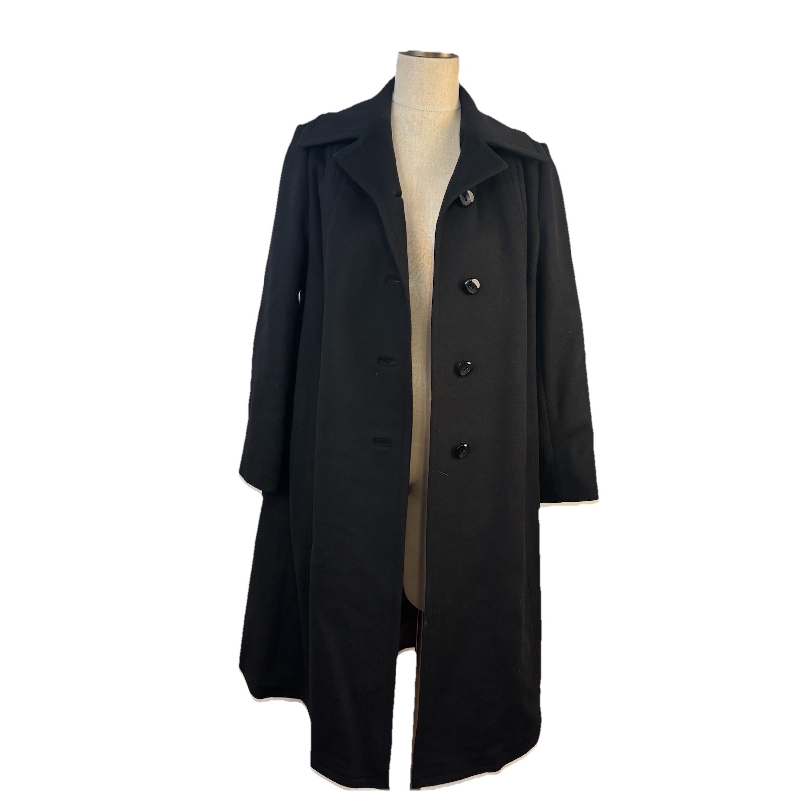 VTG 1960s Stevens Forstmann Black Wool Swing Coat Mod Jacki O Style Quiet Luxury