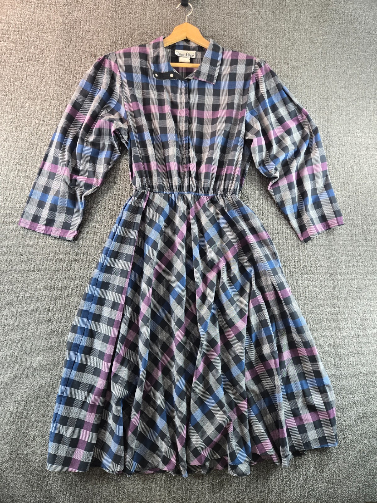 Alison Peters Plaid Swing Dress Size 14 Vintage Tartan Plaid