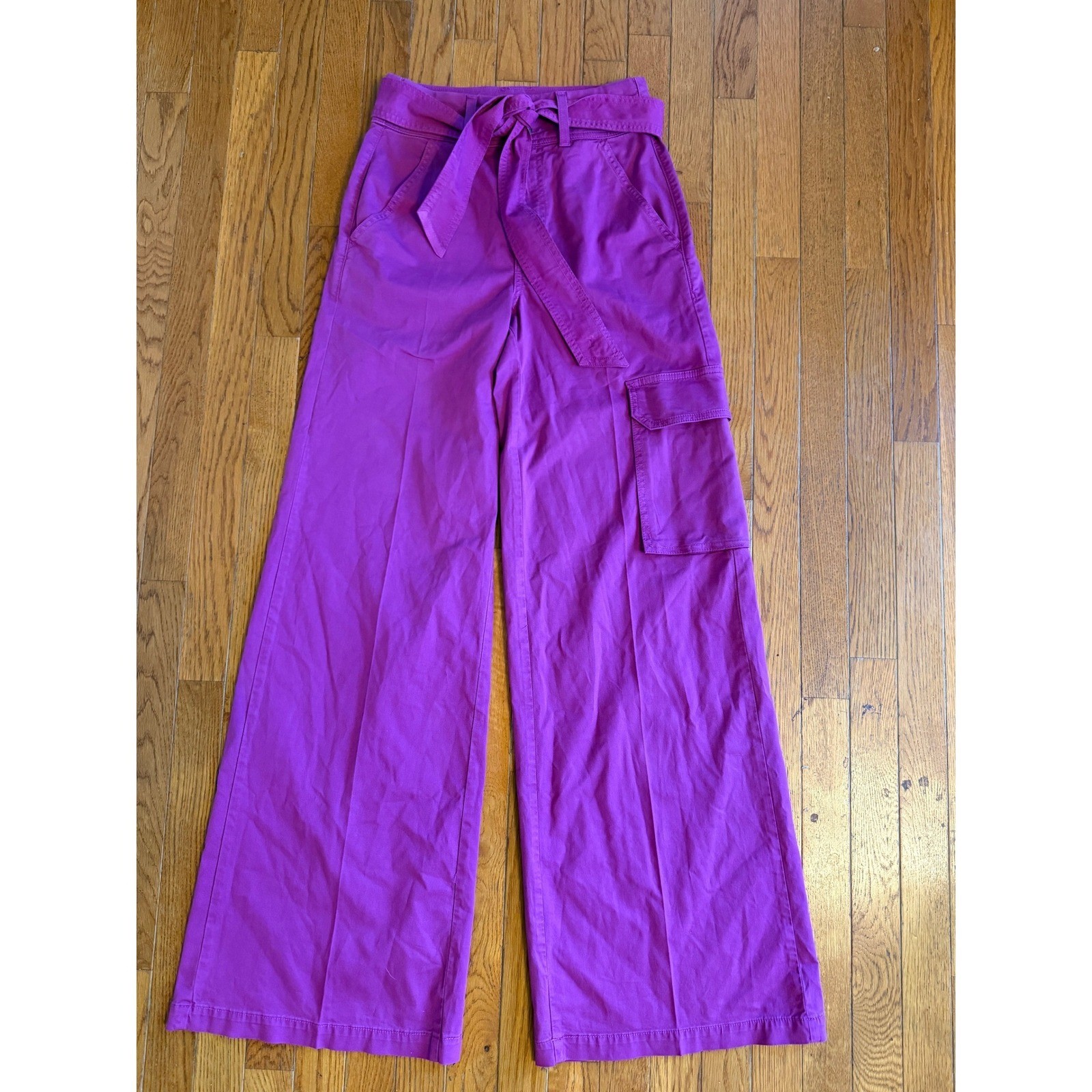 Veronica Beard Jeans Belisa Wide Leg High Rise Cargo Pants Magenta Size 26