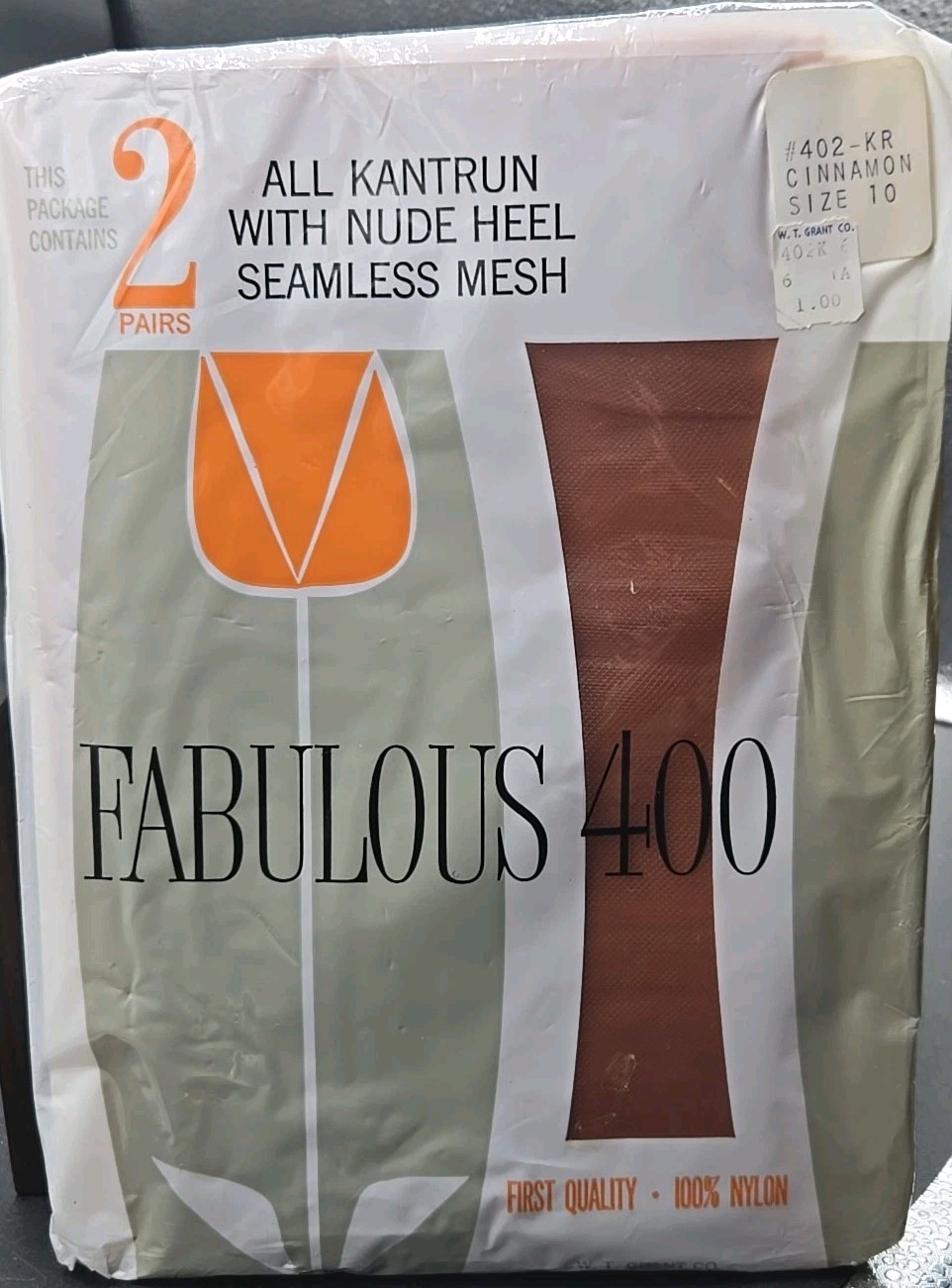 Vintage Grant Fabulous 400 Hosiery Nylons 2 Pair Cinnamon Size 10