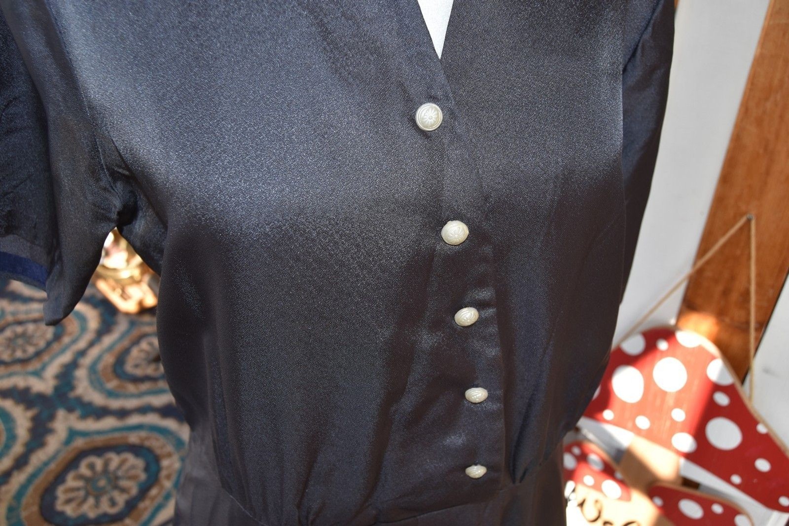 Vintage Handmade 1960s Shirt Dress A-Line Skirt Assymetrical Snap Blue Medium