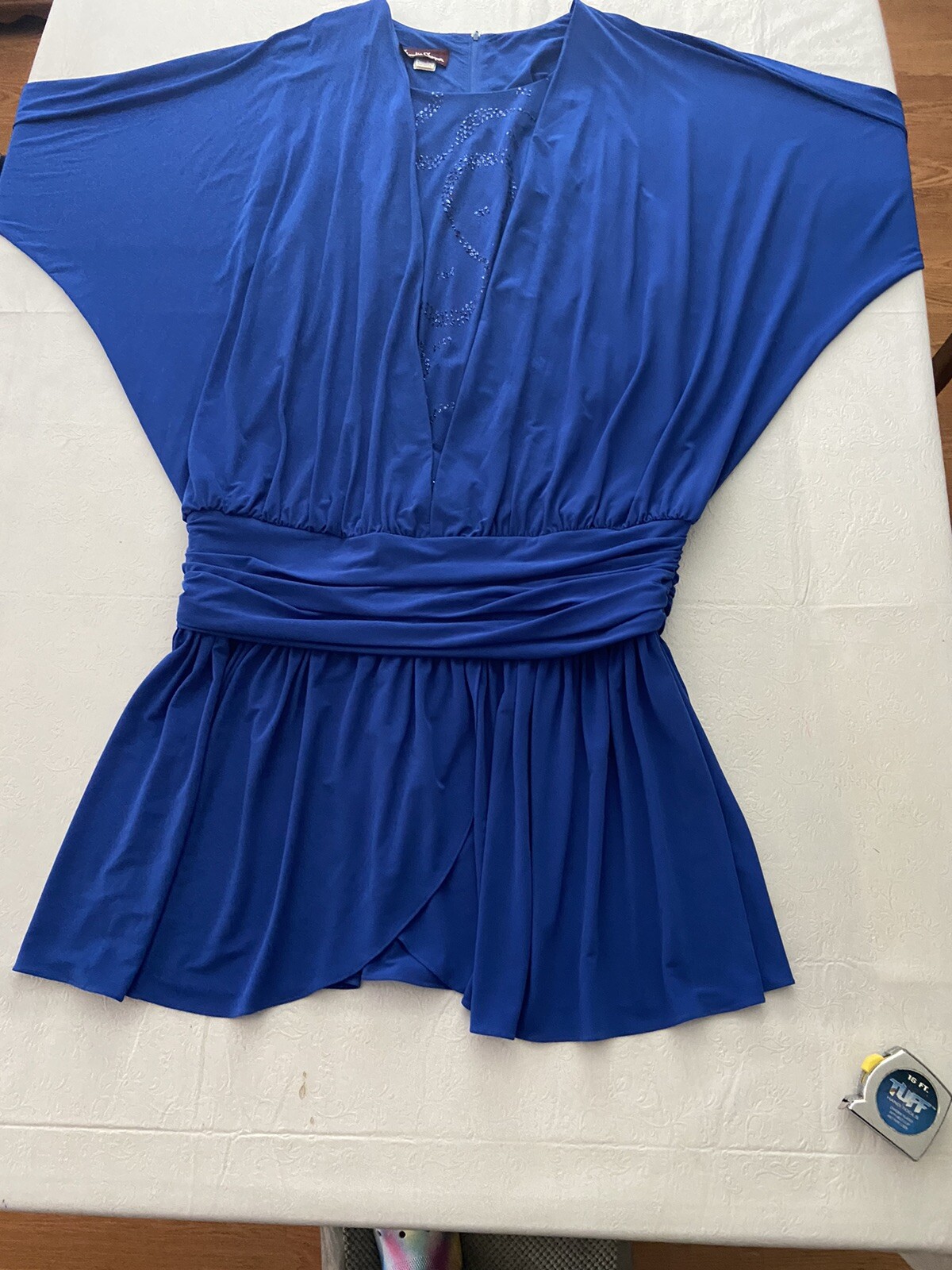 Vintage 1980s Claudia Cooper Royal Blue Dolman Batwing Drop Waist Dress Size 16