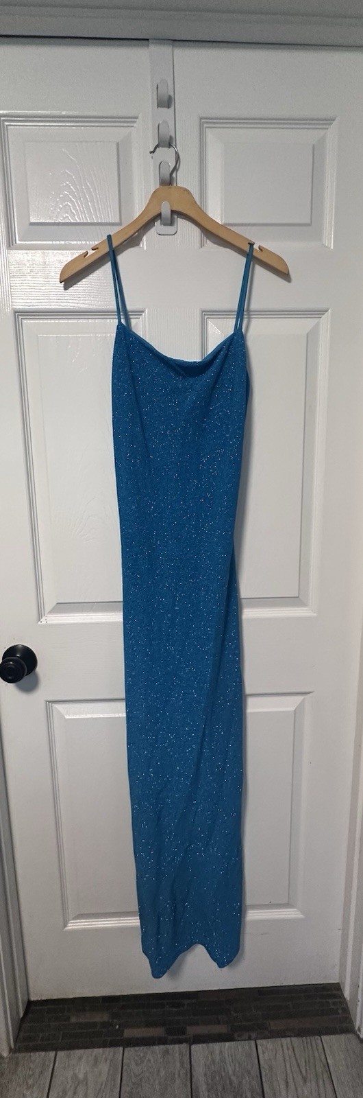 Vintage 1990s Y2K City Triangle Teal Sparkle Dress Size Large Formal Party Long