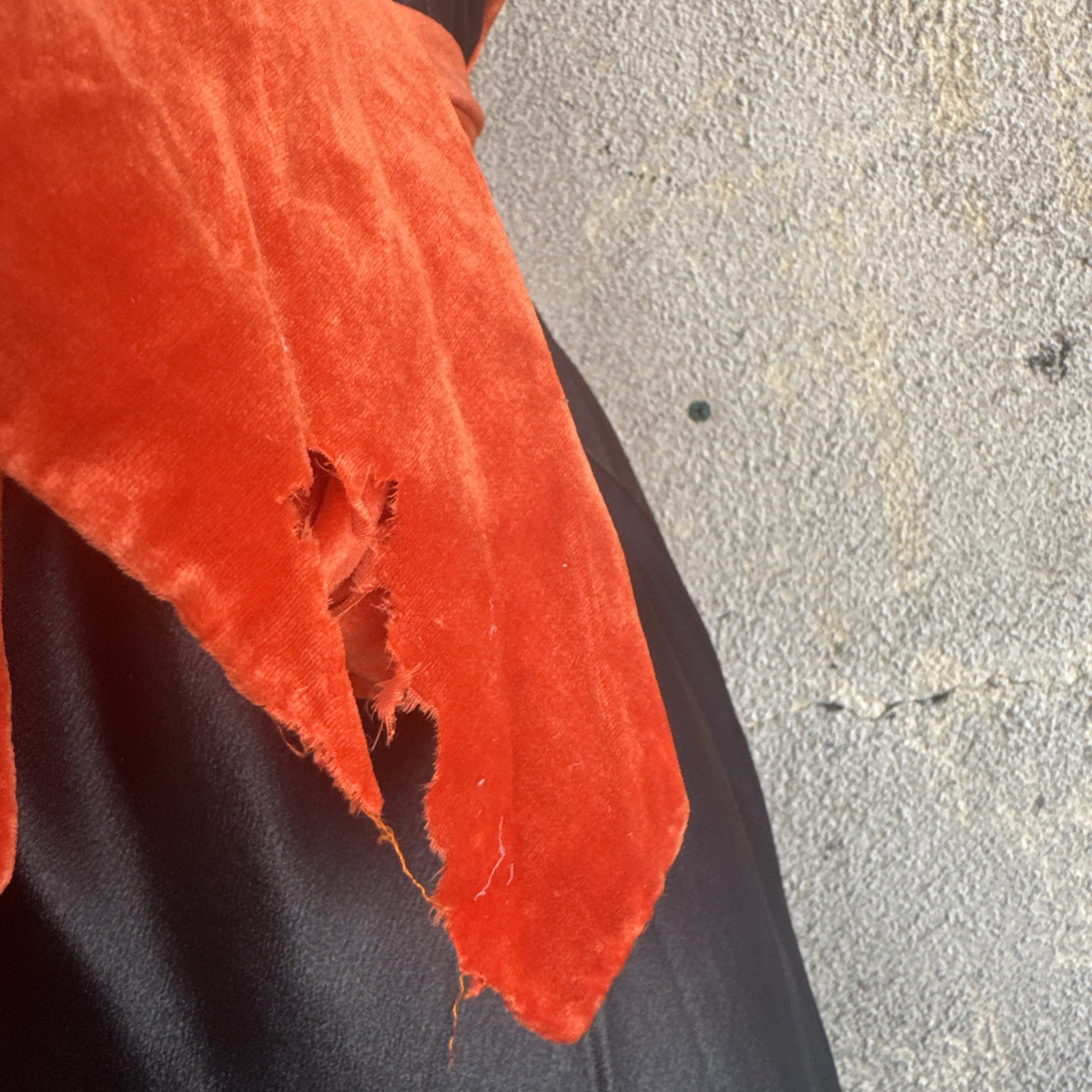 Vintage 1930s Black Silk Satin Dress Orange Silk Velvet Bow Wrap Lace Trim Bias