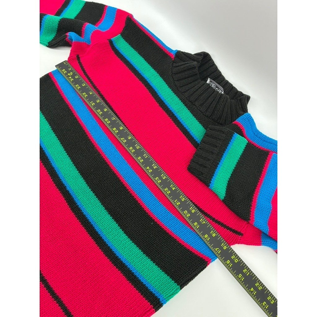 VNTG 90’s Croquet Club Striped Mock Neck Sweater Pink Blue Green Black USA Made