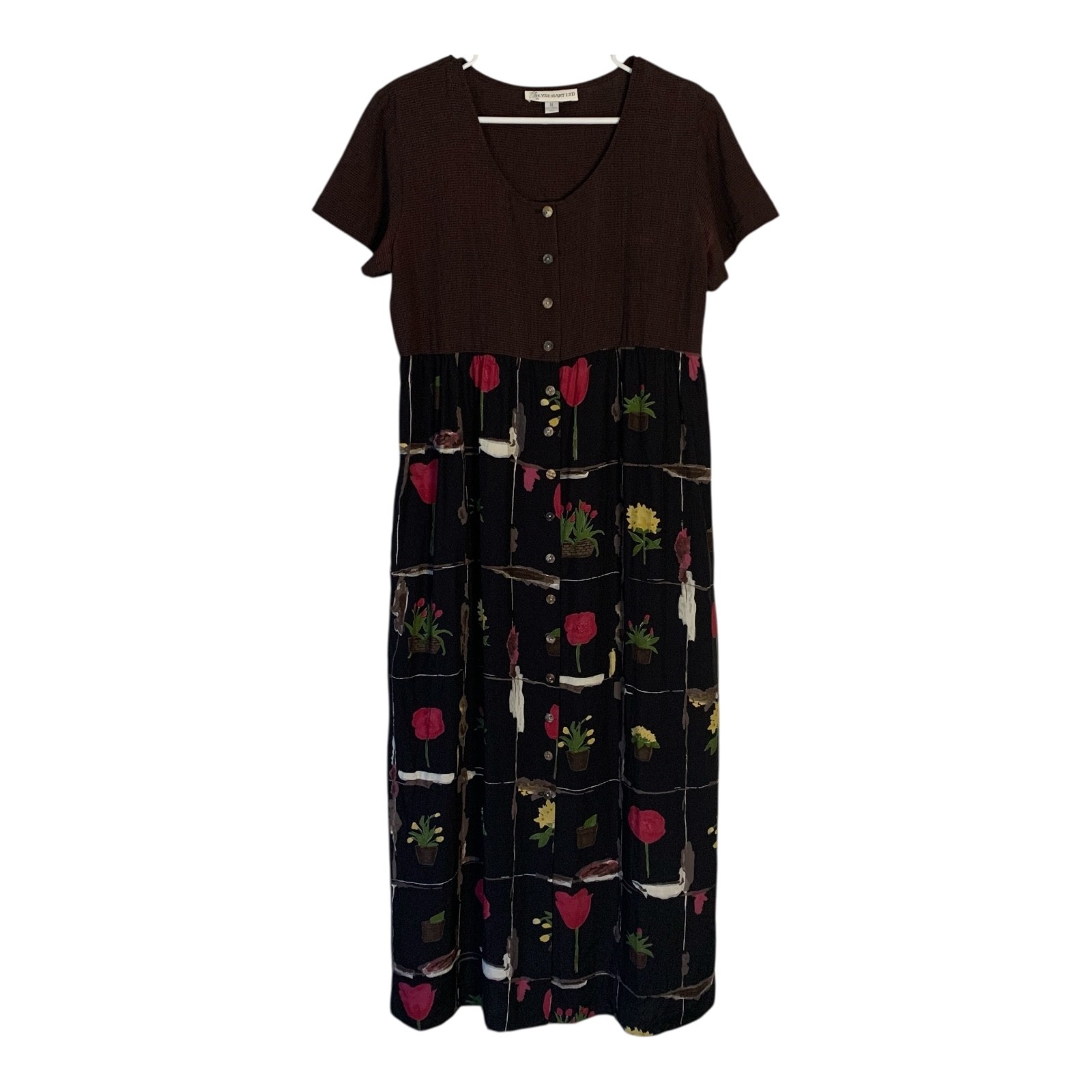 VTG 2-Piece Dress & Jacket Set MEDIUM Black Floral Midi 70s 80s Ilyse Hart LTD