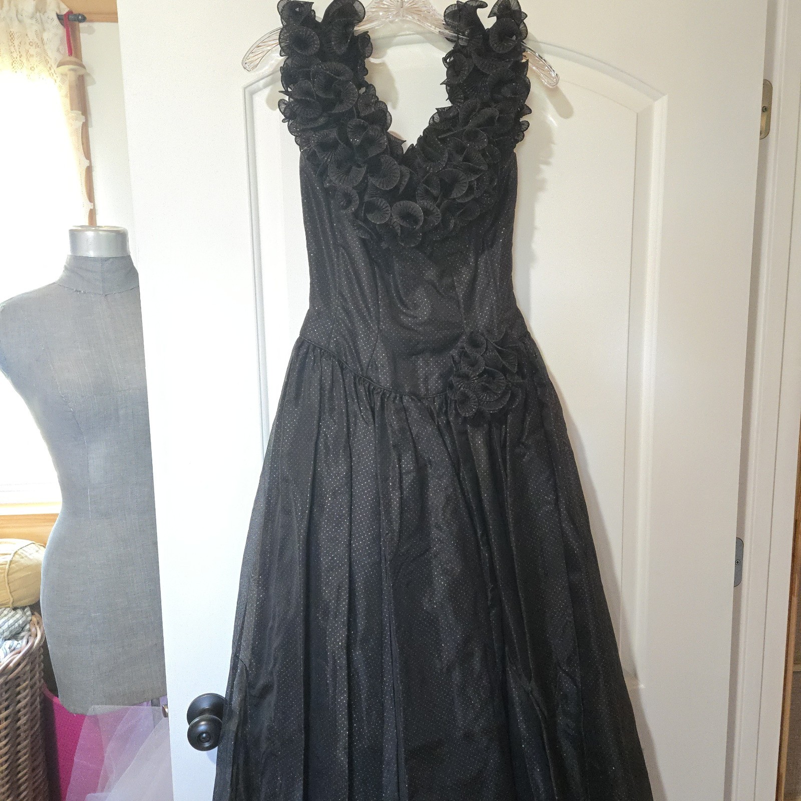 Vintage Mike Benet Formals Black Shimmer Polka Dotted Dress, SIZE 10