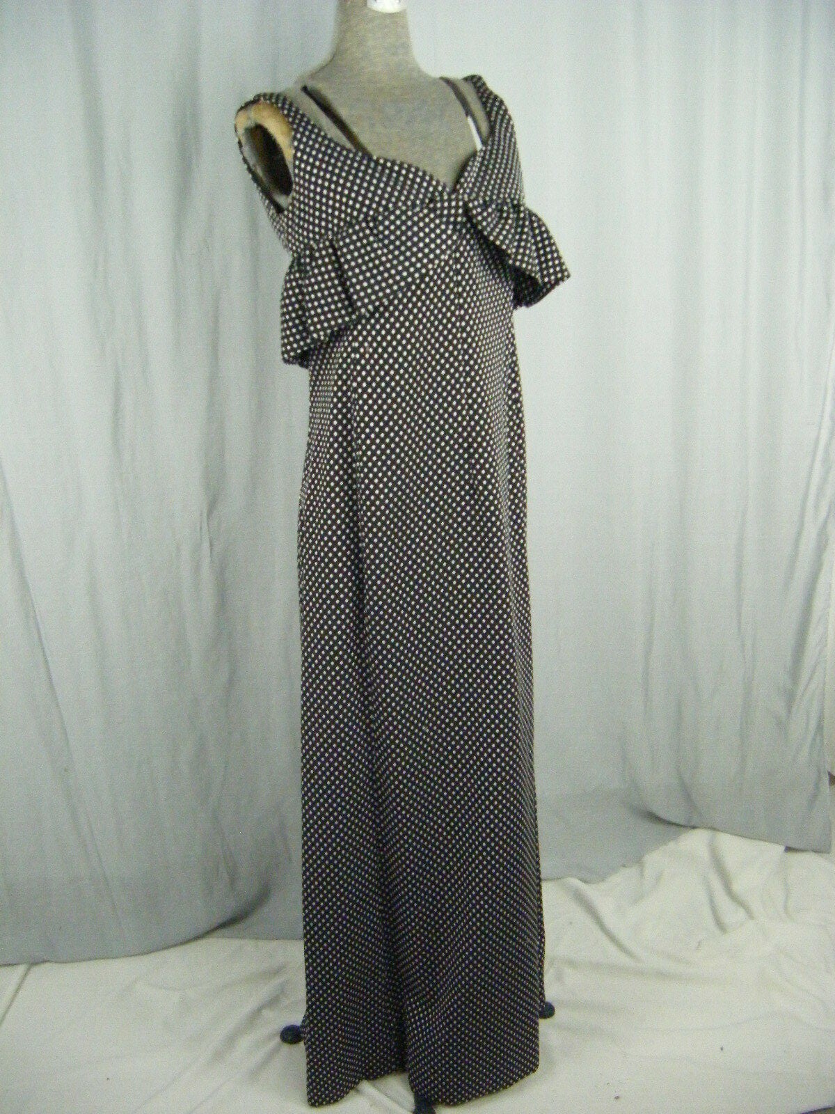 GEOFFREY BEENE Vtg 60-70s Designer Black/Grey Dots Ruffle Dress-Bust 37/XS-S