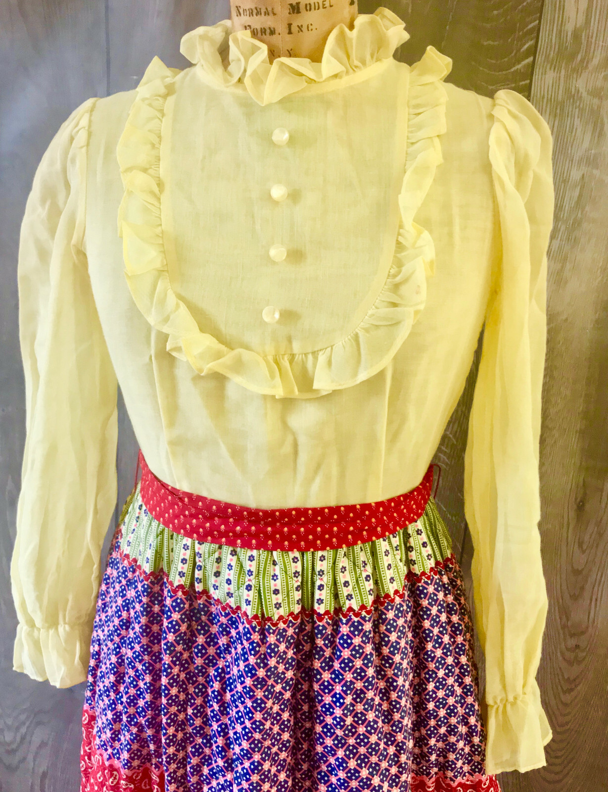 Vtg Cinderella Brand 1970s Boho Chic Maxi Peasant Ruffled Dress B.Altman Med