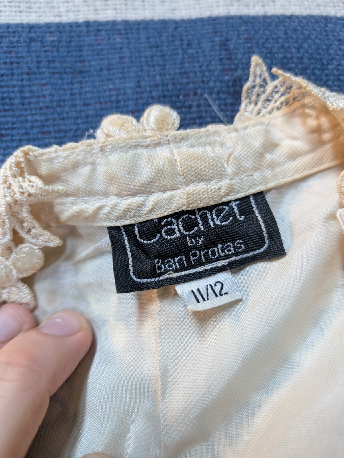 Vintage Cachet by Bari Protas Cream Lace Beaded Wedding Top Shirt Size 11/12 70s