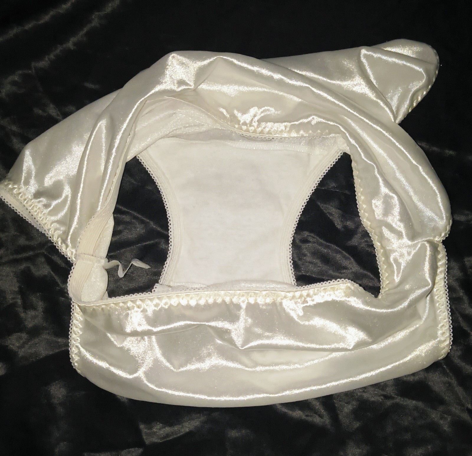 Vintage UNION-MADE NOS White Second Skin Satin Hi Cut Leg Bikini Panties-XL/1X