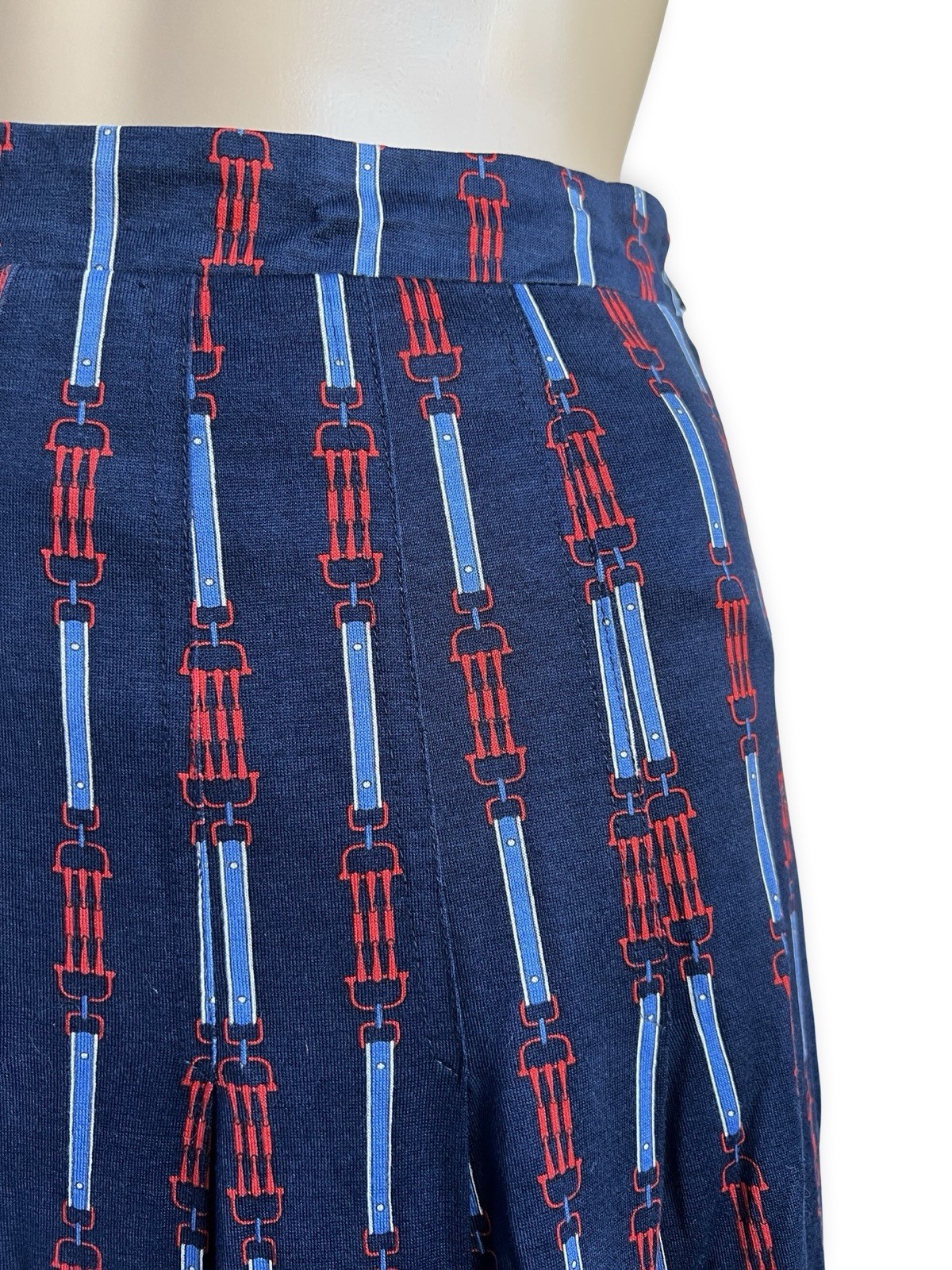 Vintage CÉLINE 1970s Equestrian Print Cotton Dress Two Piece Blouse Skirt Set XS