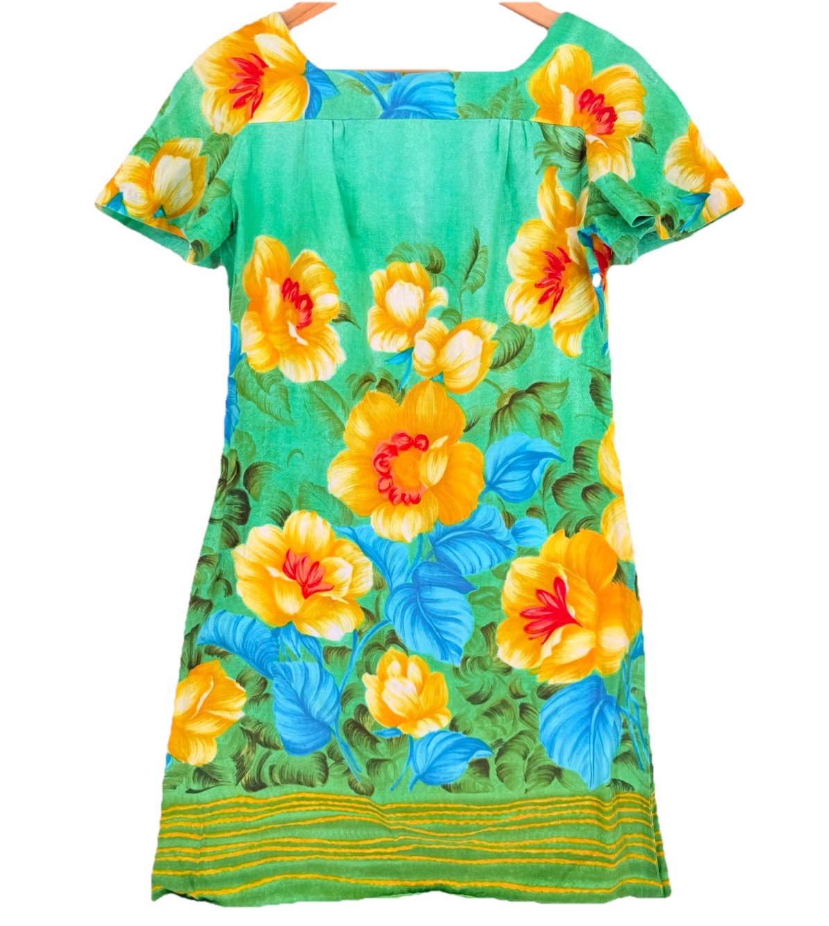 Roberta Lynn CA VTG 60s Floral Mini Dress Hibiscus Hawaiian Luau Tropical Twee